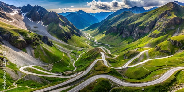 Fototapeta Top view mountain pass mountains windy roads