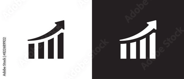 Fototapeta Flat icon of Growth graph vector. Business chart. Financial rise up. Increase profit. Economic graphic growth arrow rising. Chart icon in black and white background. 