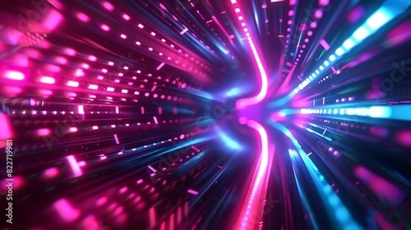 Fototapeta Illuminated Future: Neon Lights and Digital Patterns in Dark Sleek Design for High-Tech Themes