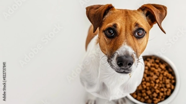 Fototapeta Dog with food on a white background : Generative AI