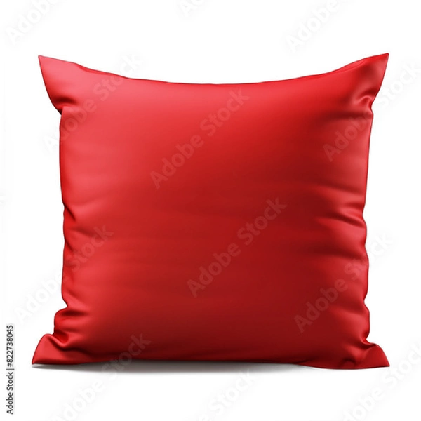 Fototapeta Red throw pillow isolated on white background 3d rendering of a soft square cushion