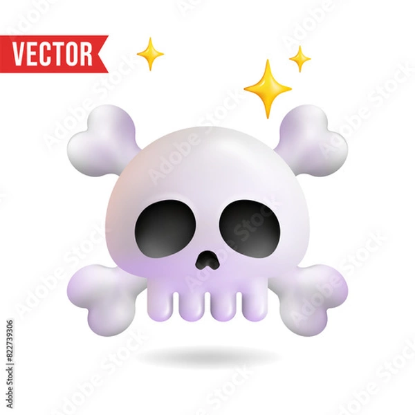 Fototapeta 3D skull and crossbones emoji isolated on white background. Vector illustration.