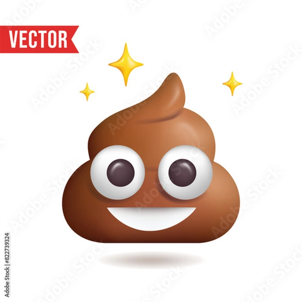 Fototapeta 3D poop emoji isolated on white background. Vector illustration.