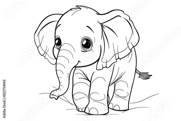 Fototapeta adorable cartoon elephant in playful pose in black and white chibi style