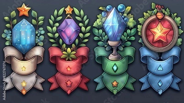 Fototapeta Lamp-Lit Triumphs: Cartoon Winners' Emblems