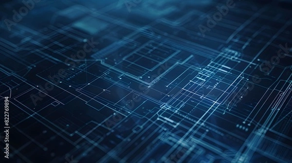 Fototapeta Abstract Blueprint of a Technical Drawing on Dark Background