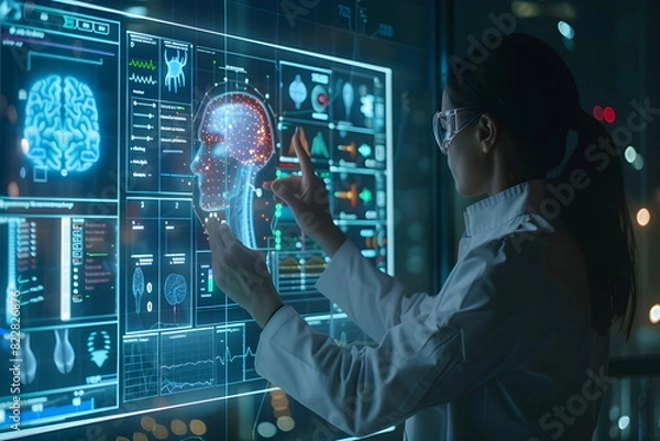 Fototapeta doctor using artificial intelligence on virtual screen for medical research