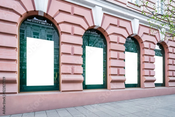 Fototapeta Mockup Of Store Blank Street Showcase Billboards In Empty City Street