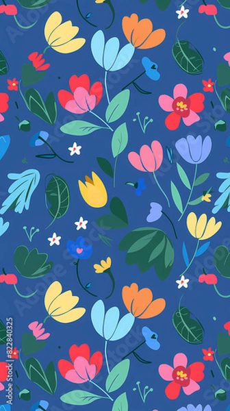 Fototapeta Collection of colorful floral elements in flat color. Set of spring and summer wild flowers, plants, branches, leaves and herb.