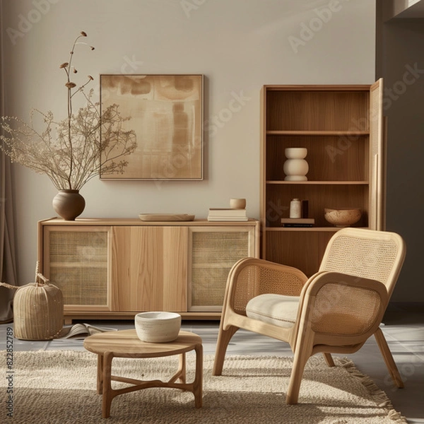 Fototapeta Latan furniture with a warm buttery filter sensibility