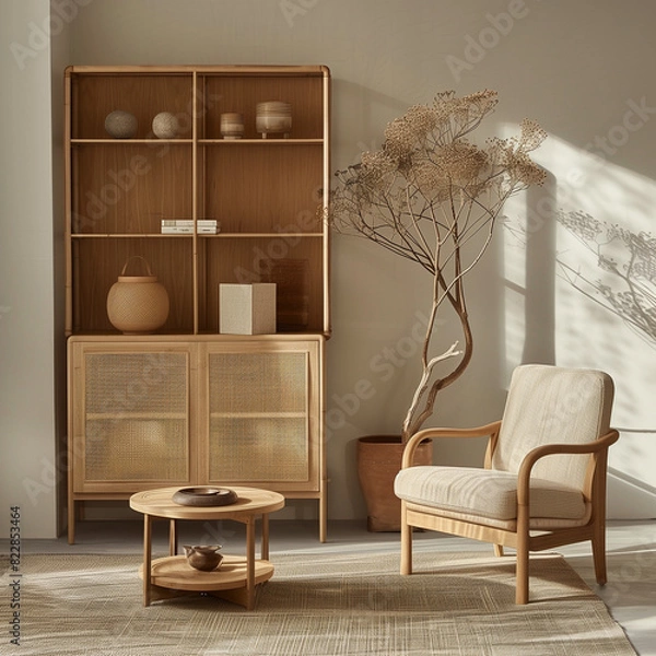 Fototapeta Latan furniture with a warm buttery filter sensibility