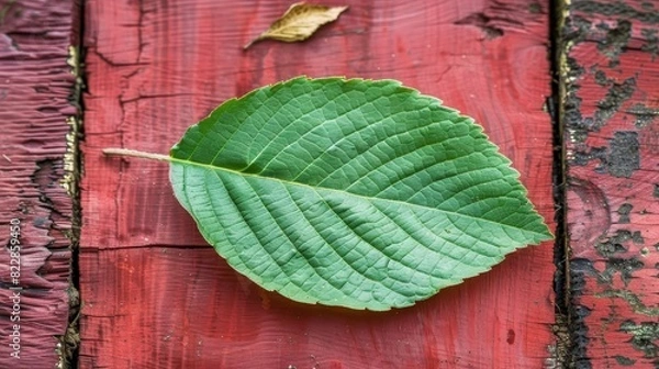 Fototapeta a leaf on a wooden surface