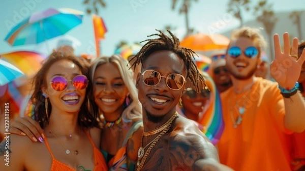 Fototapeta Diverse Group Celebrating at Pride Parade.