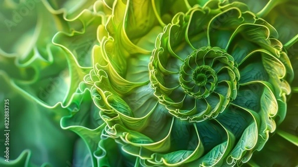 Fototapeta An abstract background featuring a golden ratio spiral in shades of green