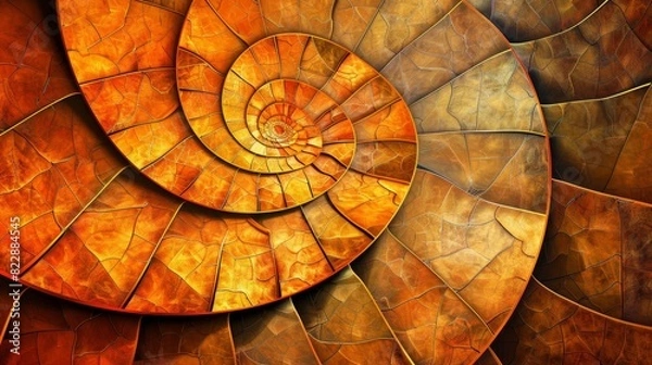 Fototapeta An abstract background featuring a golden ratio spiral in shades of burnt orange