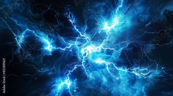 Obraz abstract pattern with blue lightning, plasma fire spark texture. Wall Art Poster Design for Home Decor, 4K Wallpaper and Background for Computer, Smartphone, Cellphone, Mobile Cell Phone, desktop