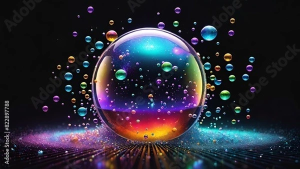 Fototapeta Solid bubble with baby bubbles in background