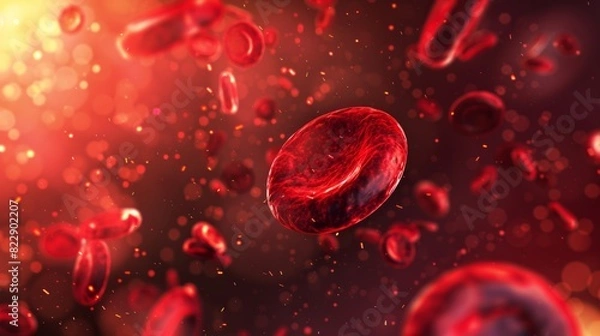 Fototapeta 3D illustration of Red Blood Cells Background in Microscopic View