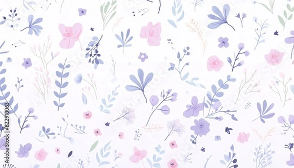 Obraz Seamless floral pattern with pastel colors in a delicate design, featuring various flowers and leaves on a light background.