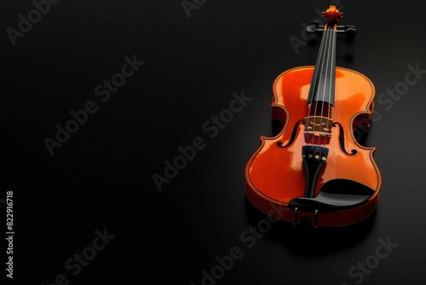 Fototapeta Classic Wooden Violin Closeup On Neutral Black Background Created Using Artificial Intelligence