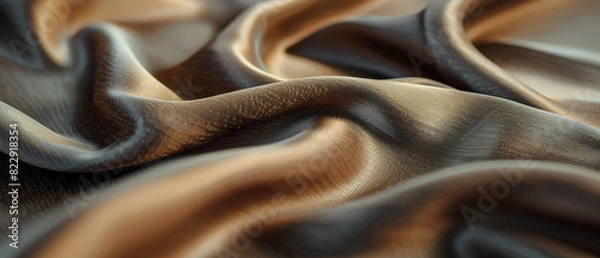 Fototapeta Close-up of brown, shiny silk fabric with a smooth texture