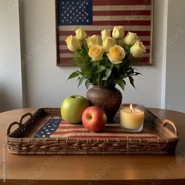 Obraz แอปเปิ้ลบนโต๊ะอาหาร