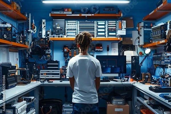 Obraz Detailed Illustration of Asic Design Engineer's Workstation and Tools