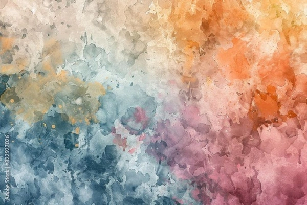 Obraz An abstract painting in watercolor. The colors are blue, orange, and pink. The painting has a light and airy feel.