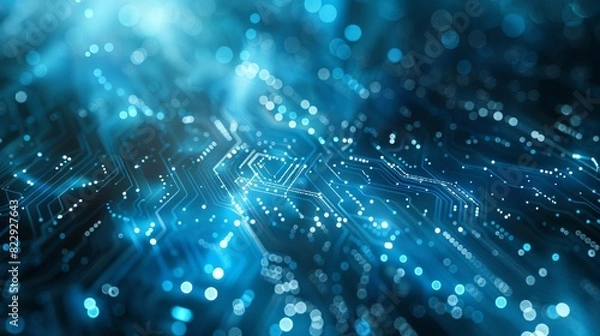 Fototapeta Blue circuit board with glowing lights.