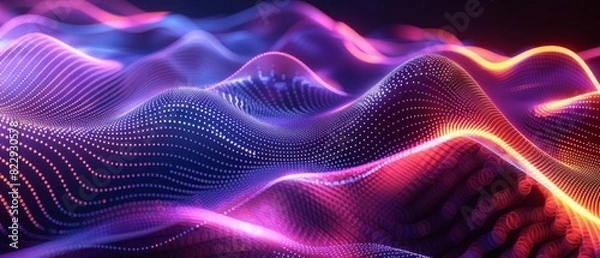 Fototapeta Create a seamless looping animation of a glowing pink and purple landscape with subtle blue and yellow accents