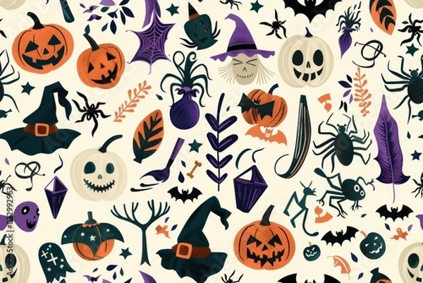 Fototapeta Seamless Halloween Patterns with a Variety of Haunting Designs