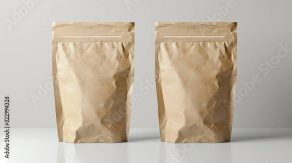 Fototapeta Mockup of two product paper bags with ziplock on isolated background