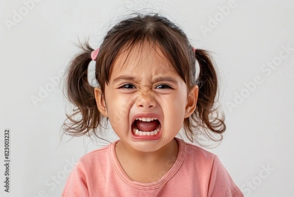 Fototapeta Crying Young Girl with Pigtails