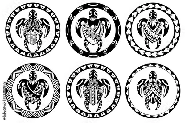 Obraz Tribal turtle tattoo collection design Polynesian style. Aboriginal samoan. illustration EPS10