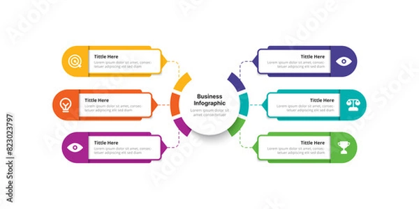Obraz Infographic design 6 steps point or option with icons. Infographic business concept Can be used for info graphics, flow charts, presentations, web sites, banners.