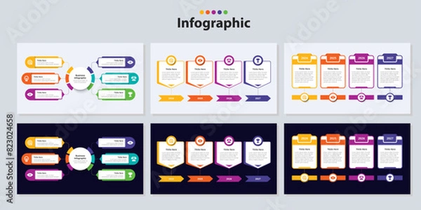 Obraz Infographic design 4, 6 steps point or option with icons. Infographic business concept Can be used for info graphics, flow charts, presentations, web sites, banners.