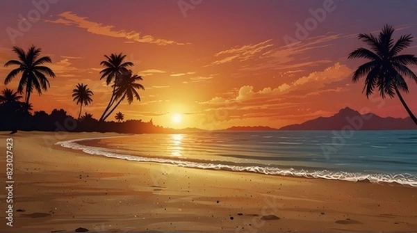 Fototapeta Sunset on summer beach background vector illustration.generative.ai