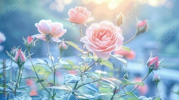 Fototapeta Vibrant Rose in Full Bloom, Blurred Background