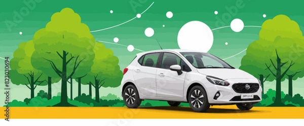 Fototapeta a white car parked in front of trees