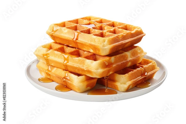 Obraz Whimsical Waffles: A Heavenly Plate of Syrupy Delights on Transparent PNG Background.