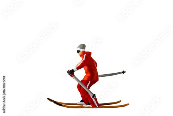 Fototapeta Miniature people , A skier full length Isolated with clipping path
