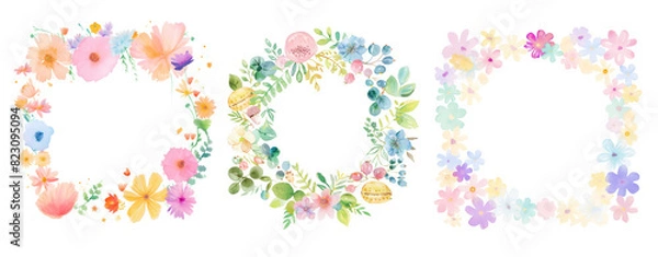 Fototapeta Flowers circle png element set on transparent background