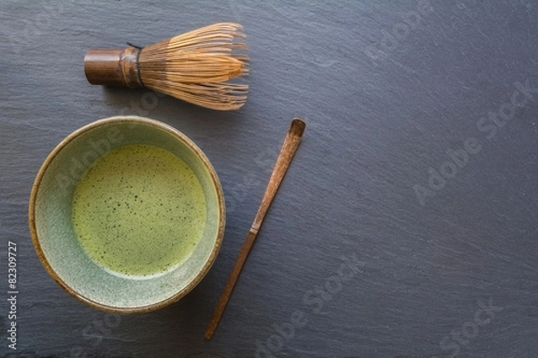 Fototapeta Bowl of Matcha with a Chasen