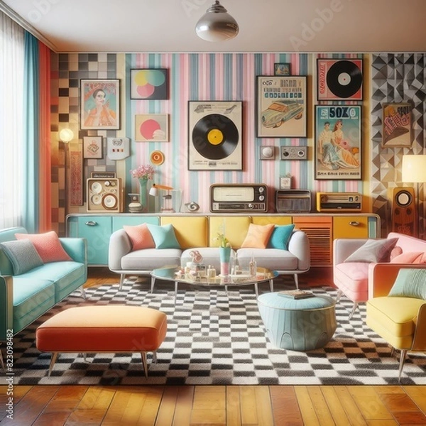 Obraz Timeless Charm: Captivating Retro-Designed Living Room