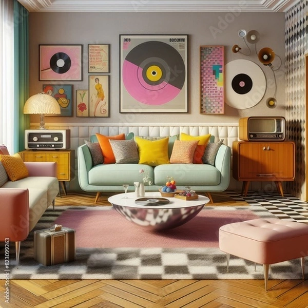 Obraz Timeless Charm: Captivating Retro-Designed Living Room