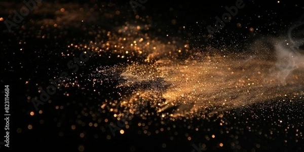 Fototapeta a brown splash painting on black background, brown powder dust paint beige brown explosion explode burst isolated splatter abstract. brown smoke or fog particles explosive special effect