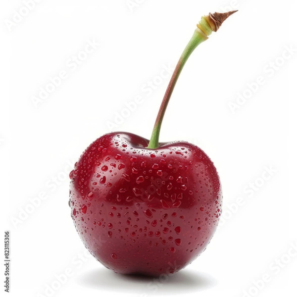 Fototapeta The cherry is separate. Cherry on a white background. A ripe berry in close-up.