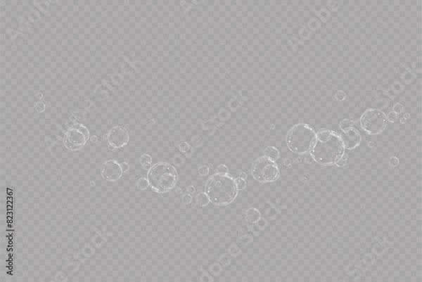 Fototapeta Realistic soap bubbles.Flying bubbles on a transparent background.	