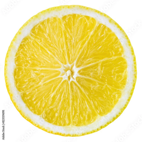 Fototapeta Lemon fruit slice isolated png. Lemon slice top view on transparent background. PNG format. Lemon slice no background. Full depth of field.