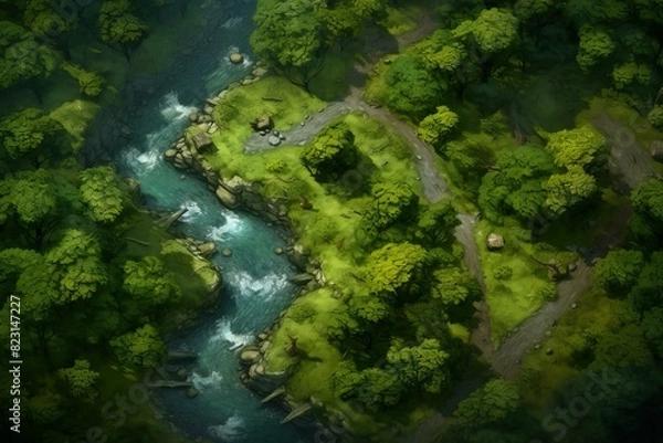 Fototapeta DnD Battlemap Battle Map for Forest - Lush environment for a battle.
